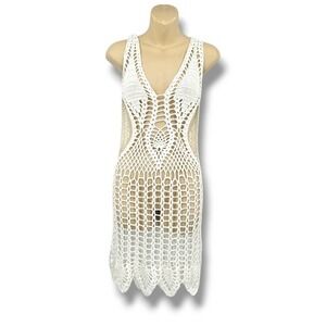 LA Class Side Cut Out Crochet‎ Cover Up Dress Open Back Sleeveless White S/M